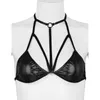 Tiaobug glänsande metalliska halter främre strappy bralette kvinnor sexiga bikini toppar nattklubb parti rave festival scen dans kostym