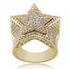 New Designer Luxury 18K Gold White CZ Zirconia Pentagram Ring 2020 Full Diamond Iced Out Hip Hop Jewelry Gifts for Men & Women Rin253d