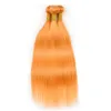 Rak orange hårbuntar med stängning ren apelsin rakt indiskt mänskligt hår 3bundles med spetslås 4x4 orange hårförlängningar