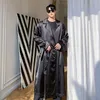 Men Folds Satin Style Loose Thin Long Trench Coat Outerwear Male Fashion Casual Cardigan Windbreaker Jacket Overcoat1