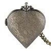 Retro Heart Shape Bronze Pocket Watches with Necklace Chain Cool Quartz Fob Watch for Women Ladies Girls Gift4387180