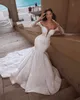 Lindo sereia vestidos de casamento de renda pura decote profundo mangas compridas frisado vestidos de noiva plus size lantejoulas trompete vestido de n170t