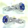 Elegante edle Luxus-Ring Schmuck echter blauer Diamant 925 festen Standard Sterling Silber Hochzeit Verlobungsring 6-10