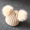 Kids Wool Knitted Hat Double Fur Pompom Cap Baby Winter Warm Hat Newborn Knit Hat Infant Toddler Kid Crochet Beanie Cap