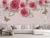 Papel tapiz fotográfico personalizado Murales 3D estereoscópicoBeautiful romántico rosa joyería sala de estar TV Fondo de pared Papeles decoración