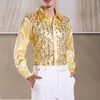 Red Sequin Glitter Shirt Men Long Sleeve Button Down Stage Prom Dress Shirts Mens Dance Host Chorus Shirt Male Chemise Homme 2XL2062