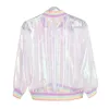 패션 - 여름 여성 자켓 레이저 무지개 심포니 홀로그램 여성 Basiccoat 명확한 무지개 빛깔의 투명 폭격기 재킷