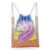 Designer-Sequins Mermaid Backpack Unicorn Reversible Drawstring Bag Outdoor Sports Magic Axelväska Hemförvaringspåsar 36st CNY1232