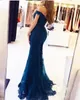 2022 Off The Ramię Syrenki Długie Suknie Wieczorowe Tulle Aplikacje Zroszony Custom Made Formal Suknie wieczorowe Prom Party Dresses