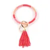 Mieszane kolory Koraliki o Key Chain Circle Circle Tassel Wristlet Brelok Bransoletka Kobiety Dziewczyna Klucz Pierścień Nadgarstek Pasek Biżuteria Prezent 10 Sy