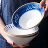 Authentieke blauwe en witte Japanse ramenkom voor Udon Soba Pho Aziatische noedels Handgeschilderde grote fruitsalade Serveer Porselein Ware 7/8/9 inch