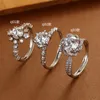 Classic Six-Garra Diamante Anéis Prata Banhado Casal Mulheres Casamento Conjuntos de Casamento Jóias Amantes para Mulheres Bijoux