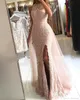 Pink Elegant Blush Front Split Prom -Kleider mit abnehmbarem Rock halbe Ärmel Spitzen Applikationen Tüll Lange Abendkleider Robe de Mariee bescheiden