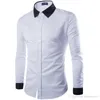 Herrklänningskjortor Fashion Men Shirt Black White Long-Sleeves Tops Three Spänne Design Simple Color Mens Slim20e