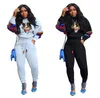 Women Tiger Head 2 PCS Set Outfits Jogger Suit pullover Hoodies Top+broek Casual print tracksuit pailletten Zweetsuits Winter Sportswear 2285