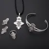 Bright Silver Color Ethiopian Cross Pendant Necklaces Bangle and Earrings for Women African Religious Jewelry Set