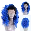 Parrucche ondulate corte blu Ombre radici nere alla moda per le donne Parrucca anteriore in pizzo sintetico senza colla Capelli in fibra corta resistente al calore