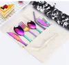 9pcs/set Portable Stainless Steel Flatware Sets Dinnerware Tableware Set Knife Fork Spoon Straw With Camouflage Bag Outdoor Cutlery Set