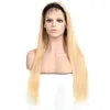 Cheveux vierges indiens bruts 13X4 perruque avant en dentelle droite 1B / 613 couleur perruques droites soyeuses 1b blonde 10-28 pouces