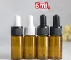 2000pcs/lot 5ml 5mber Glass Dropper ، قوارير صغيرة البني 5 سم مكعب مع ماصة لزجاجة زيت العطر التجميلي الأساسي