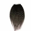 Kinky Straight tape in Brazilian human hair extensions 100g Coarse Yaki pu skin weft tape in / on hair extensions 18" 20" 22" 24" 26" 28"