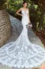 Lace Mermaid Wedding Dresses V Neck Appliques Beads Court Train Illusion Beach Wedding Dress Sexy Backless Plus Size Boho Bridal Gowns