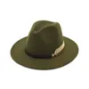 QIUBOSS Trend Solid Color Men Women Wool Felt Panama Hat Fedora Caps Leather Band Metal Leaves Pattern Black Jazz Trilby T2001181707629