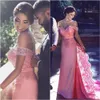 Elegant Lace Sweep Train Prom Dresses Pink Sexy Off The Shoulder Mermaid Evening Gowns Water Cocktail Formal Party Dress Cheap