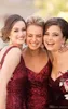 Burgundy Sequins Mixed Styles Bridesmaid Dresses Ruched Spaghetti Straps Strapless V Neck Garden Maid of Honor Gown Formal Evening Wear