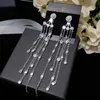 Moda- Pendientes largos de borla para mujer Bling Cubic Zirconia S925 Joyería de marca Mujer Boda Pendientes Diseñador CZ Pendiente