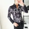 バロックシャツ男性ペイズリープリントスリムフィットシャツメンズ秋の長袖ケミェーズホムマンチングーフラワーシャツ