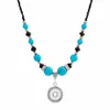Fashion-National Style Turquoises Beads Snap Necklace 55cm Fit Diy 12mm 18mm Snap Buttons Wholesale Christmas Gift