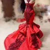 Sparkly Red Sequined Appliques Mermaid Formal Party Evening Dresses 2020 Ny glänsande juvel nacke Fishtail Prom Dress Red Carpet Pageant Gowns
