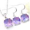 2 Pcs/Lot Fashion Wedding Set Fire Bi Colored Tourmaline Gems Silver Plated Pendants Necklaces Earring for Wedding Party Gift