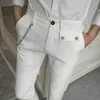 2020 Chain Decoration Mens Slim Fit Business Dress Casual Suit Pants Ankellängd Formell bröllopsbyxor Pantalon Costume1186G