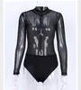 Noir Cristaux À Manches Longues Perspective Body Transparent Stretch Justaucorps Catsuit Discothèque Lady DJ Chanteur Pole Dancing Costume Stage Wear