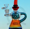 Beaker narghilè Bong 9 pollici colore Recycler Piattaforma petrolifera in vetro rosa viola verde blu tubi dell'acqua neri