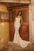 Mermaid Beach Berta Dresses Illusion Lace Applique Backless Sweetheart Sweep Train Wedding Dress Bridal Gowns Boho Vestidos