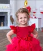 2020 New Design Lovely Red Flower Girls Dresses For Weddings Jewel Neck Tiered Ruffles Sweep Train Birthday Girl Communion Pageant273A