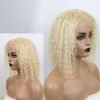 Loira Kinky Curly 13 * 6 Rendas dianteiro Peruca 613 Tipo transparente Curto Bob Perucas Brazilian Hair para mulher