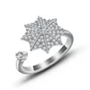 Kobiety Biały Cyrkon Crystal Snowflake Pierścień Pierścień Regulowane Otwarcie Pierścienie Do Zaręczyny Boże Narodzenie Prezent Ślubny Klasyczna Osobowość