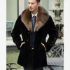 Elegant 2018 Business Solid Vetement Men's Winter Faux Fur Overcoat Office Long Plus Size Big Fur Collar Coat