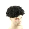 Мужские человеческие волосы Toupee Wig Full Skin 10MM Kinky Curly Замена системы Шиньоны ручной работы Indian RemyHair