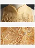 Fluffy Gold Tulle Girl's Pagant Klänning Födelsedagsfest Klänning Hi-Lo Sequin Beads Flowers Girl Princess Dress Kids First Communion Dresses