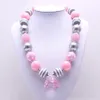 Hotsale rose gris couleur enfants grosses perles collier ensemble de bijoux à la mode fille enfants perles gros collier Bracelet ensemble