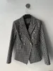 New Top Quality Original Design Women's Classic Houndstooth Double-Breasted Blazer Slim Jacket Metal Buckles Blazer suit collar outwear