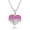 Fashion- Pingente colares para homens mulheres luxo designer mens bling diamante ouro prata rosa coração pingentes colar jóias amor presente