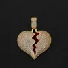 Iced out Red oil Heart Necklace Pendant With 4mm Tennis Chain Gold Silver Color Charms Chain Jewelry