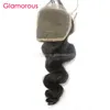 Glamorous Brazylijski Dziewiczy Ludzki Włosy Koronki Zamknięcie Natural Black Loose Wave 4x4 Koronkowy Zamknięcie Peruwiański Indian Malezyjski Włosy Top Koronki Zamknięcie