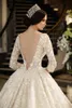 Rami Salamoun 럭셔리 라인 웨딩 드레스 V 넥 Illusion Appliques 하프 슬리브 빈티지 웨딩 드레스 Backless Dubai Arabic Bridal Gowns